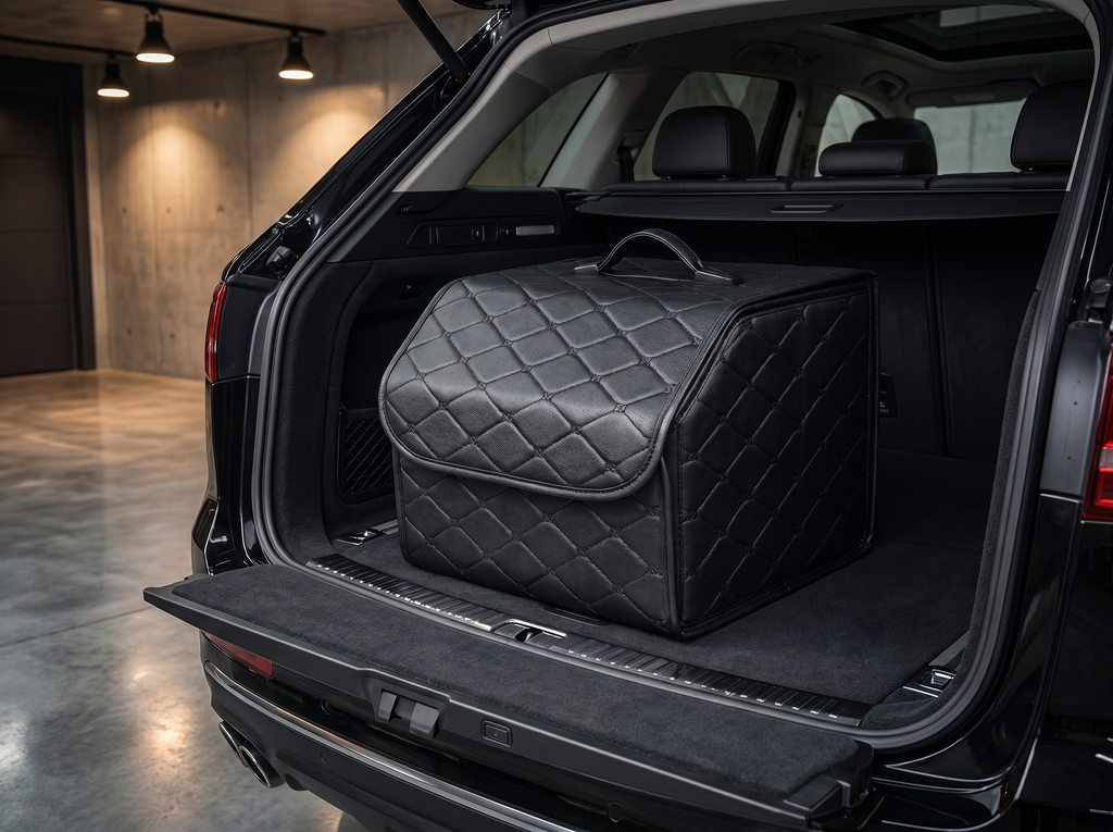 Quilted Leather Car Trunk Organizer - Lifestyle