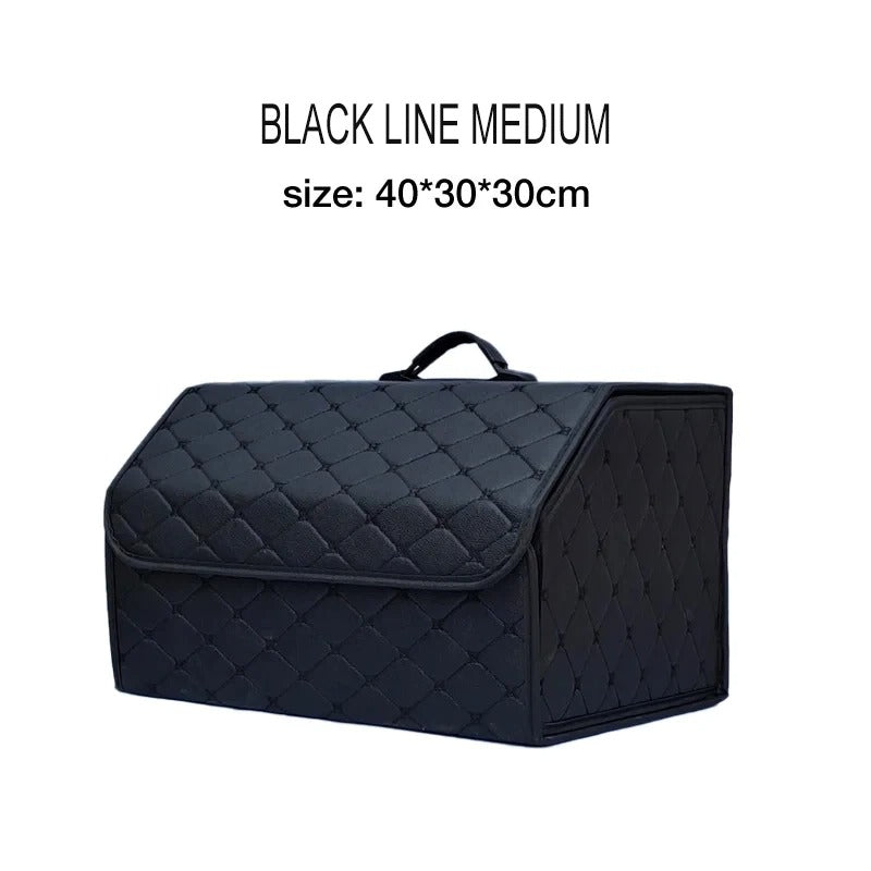 Quilted Leather Car Trunk Organizer Foldable Storage Box – Small / Medium / Large