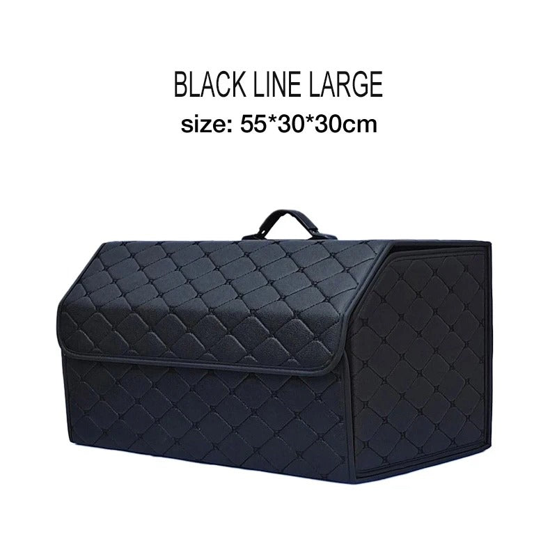 Quilted Leather Car Trunk Organizer Foldable Storage Box – Small / Medium / Large