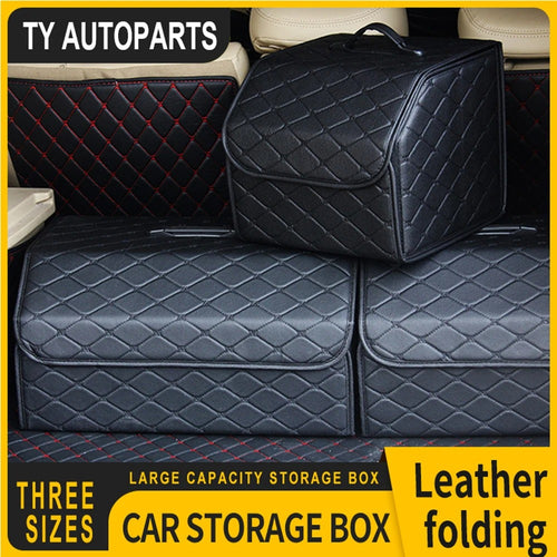 Quilted Leather Car Trunk Organizer Foldable Storage Box – Small / Medium / Large