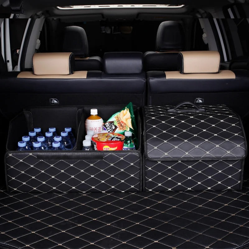 Quilted Leather Car Trunk Organizer Foldable Storage Box – Small / Medium / Large