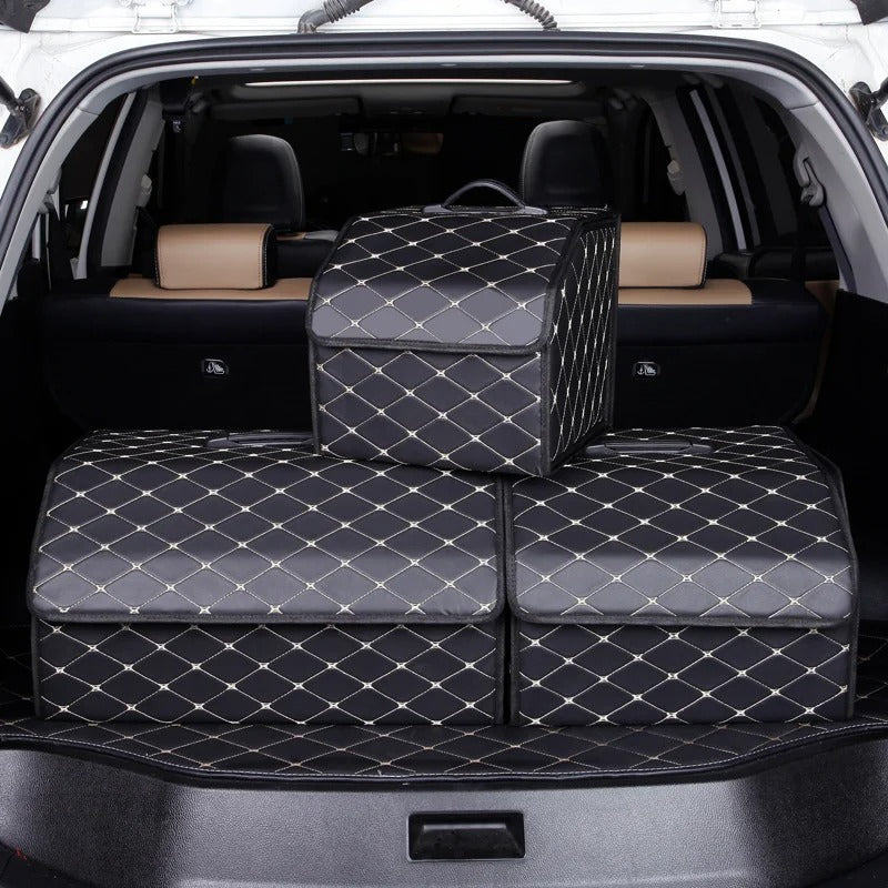 Quilted Leather Car Trunk Organizer Foldable Storage Box – Small / Medium / Large