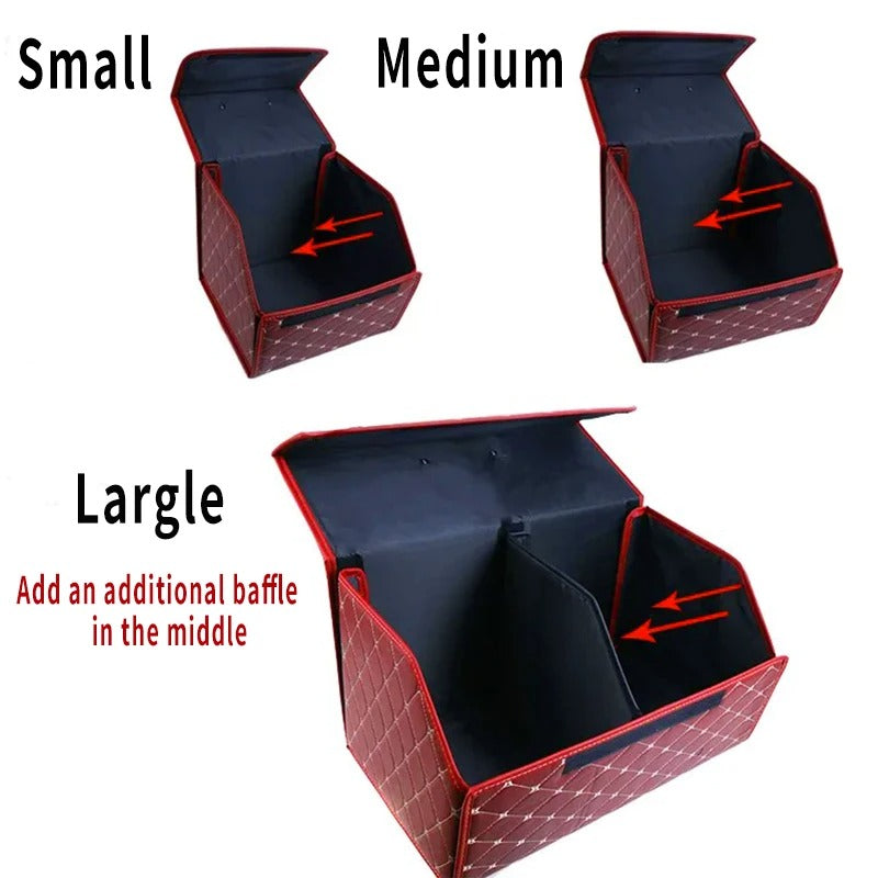 Quilted Leather Car Trunk Organizer Foldable Storage Box – Small / Medium / Large