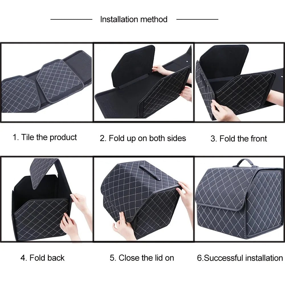 Quilted Leather Car Trunk Organizer Foldable Storage Box – Small / Medium / Large
