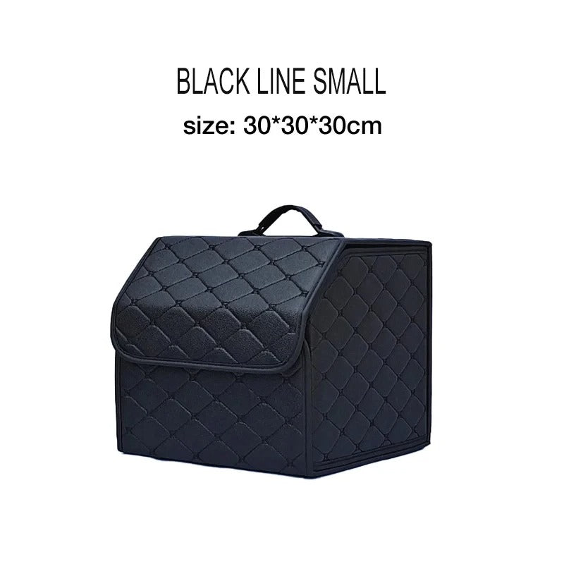 Quilted Leather Car Trunk Organizer Foldable Storage Box – Small / Medium / Large