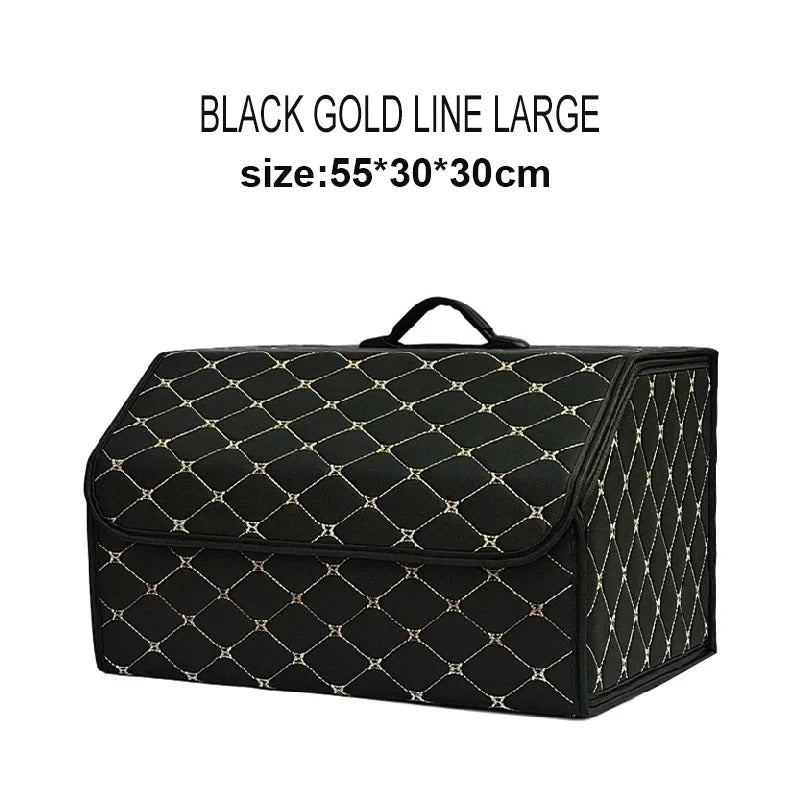 Quilted Leather Car Trunk Organizer Foldable Storage Box – Small / Medium / Large